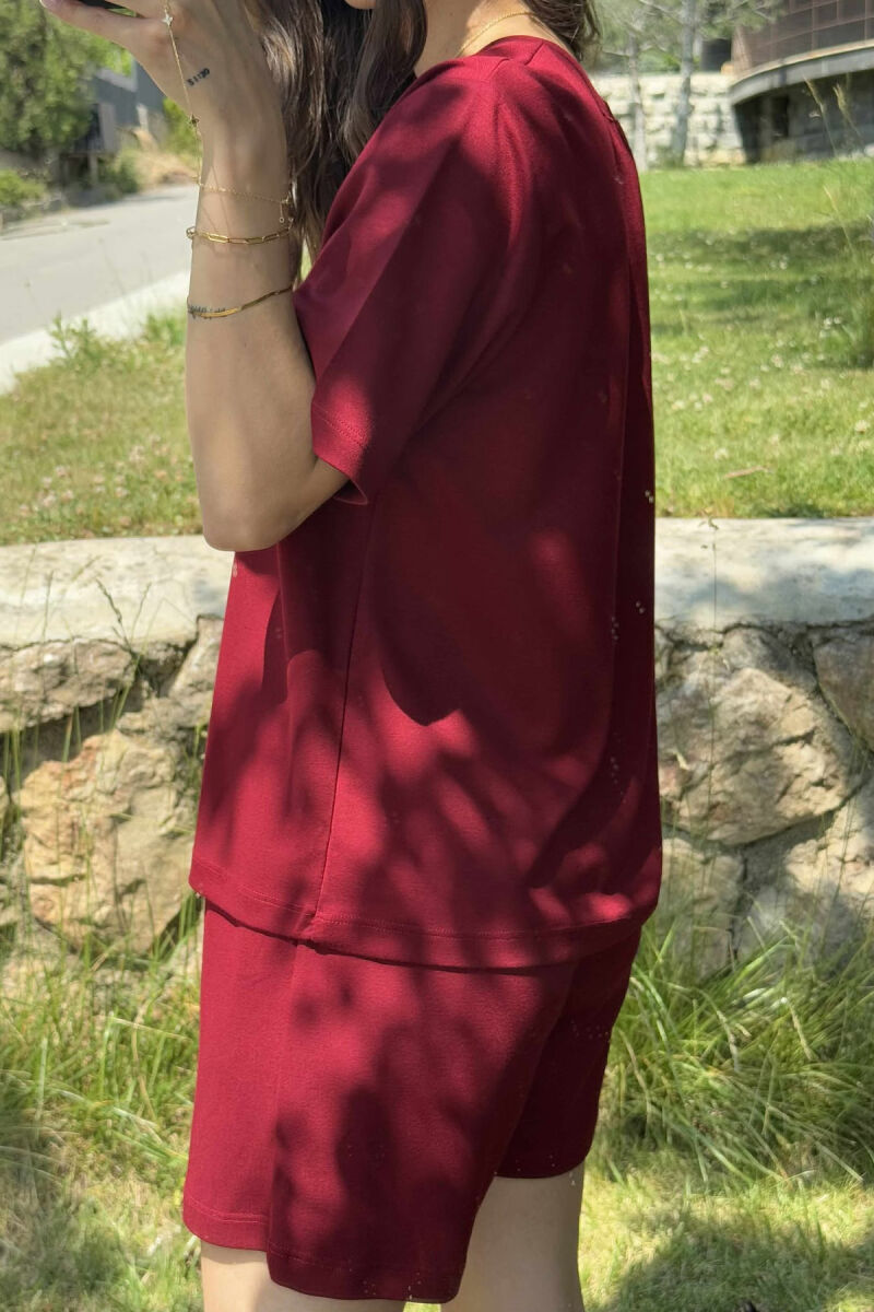 ONE COLOR SIMPLE T-SHIRT+SHORTS WOMEN SET BURGUNDY/VISHNJE - 7