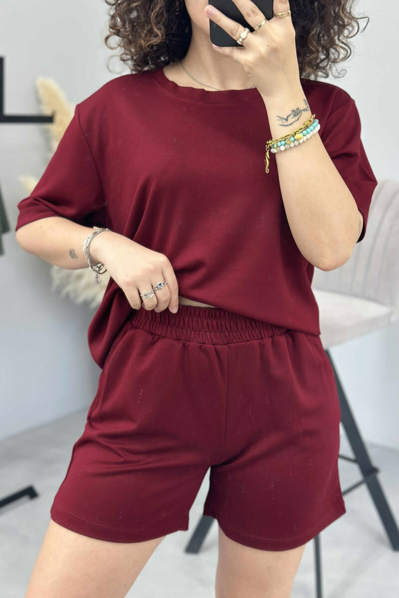 ONE COLOR SIMPLE T-SHIRT+SHORTS WOMEN SET BURGUNDY/VISHNJE - 3