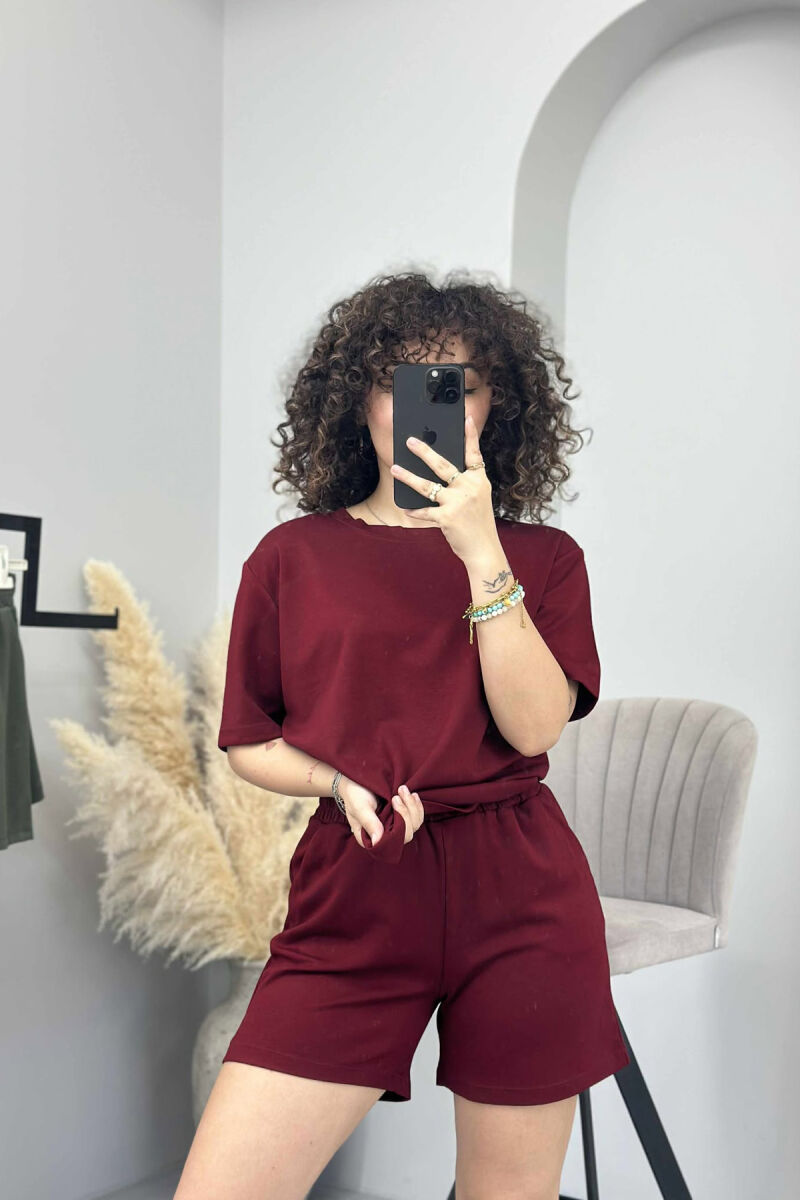ONE COLOR SIMPLE T-SHIRT+SHORTS WOMEN SET BURGUNDY/VISHNJE - 4