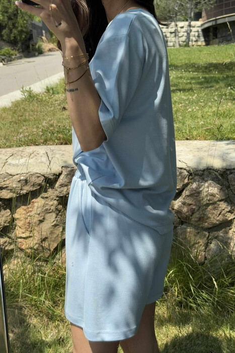 ONE COLOR SIMPLE T-SHIRT+SHORTS WOMEN SET LIGHTBLUE/BZ - 8