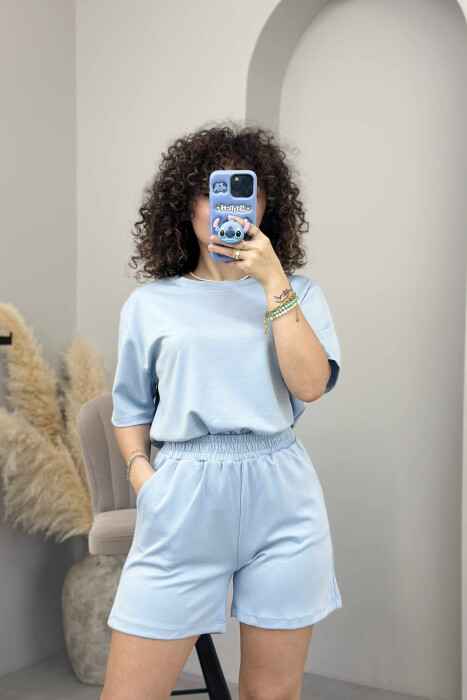 ONE COLOR SIMPLE T-SHIRT+SHORTS WOMEN SET LIGHTBLUE/BZ - 2