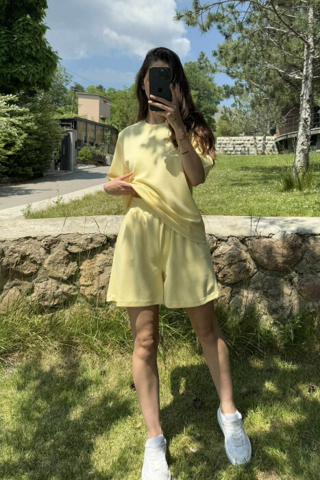 ONE COLOR SIMPLE T-SHIRT+SHORTS WOMEN SET YELLOW/E VERDHE - 7