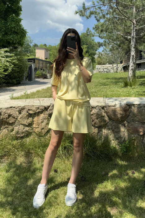 ONE COLOR SIMPLE T-SHIRT+SHORTS WOMEN SET YELLOW/E VERDHE - 5