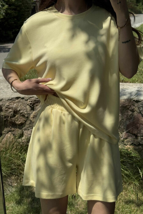 ONE COLOR SIMPLE T-SHIRT+SHORTS WOMEN SET YELLOW/E VERDHE - 8