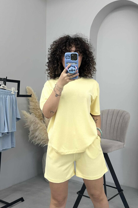 ONE COLOR SIMPLE T-SHIRT+SHORTS WOMEN SET YELLOW/E VERDHE - 2