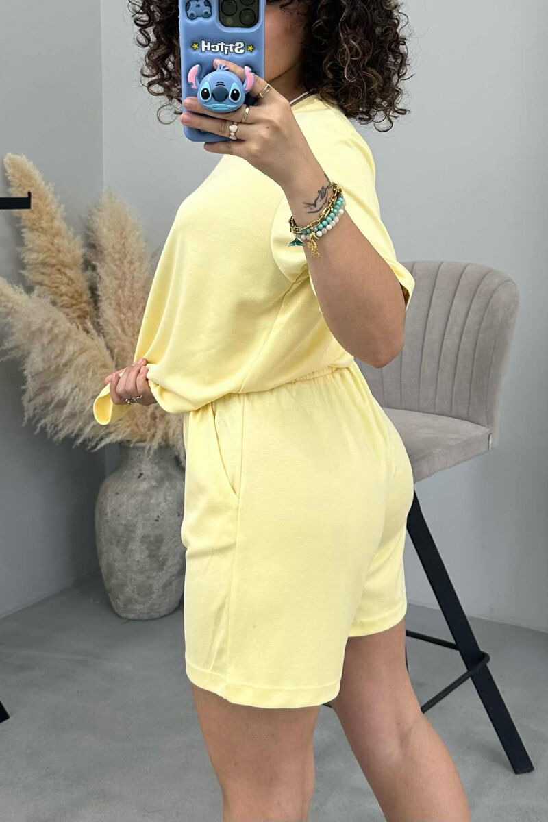 ONE COLOR SIMPLE T-SHIRT+SHORTS WOMEN SET YELLOW/E VERDHE - 4