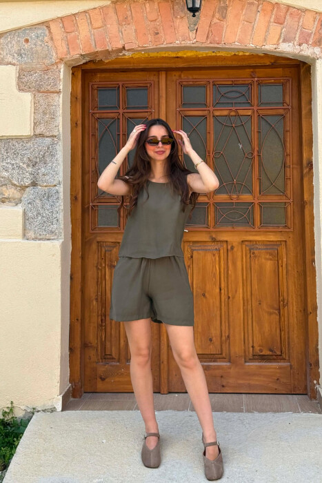 ONE COLOR SIMPLE TANK TOP + SHORTS WOMAN SET OLIVE/ULLI - KLAUDIO FASHION