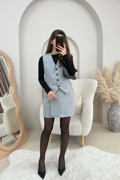 ONE COLOR SIMPLE VEST+SKIRT WOMEN SET LIGHT GREY/GZ - 1