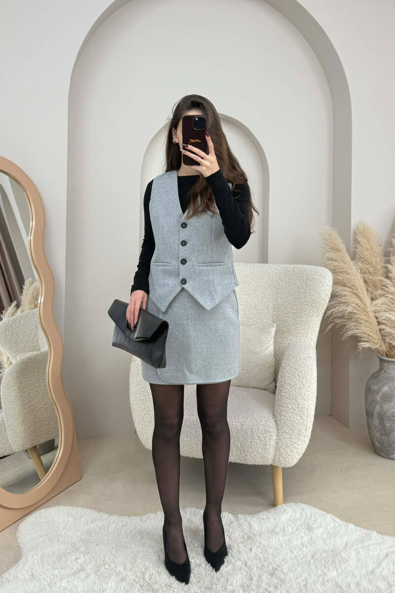 ONE COLOR SIMPLE VEST+SKIRT WOMEN SET LIGHT GREY/GZ - 2