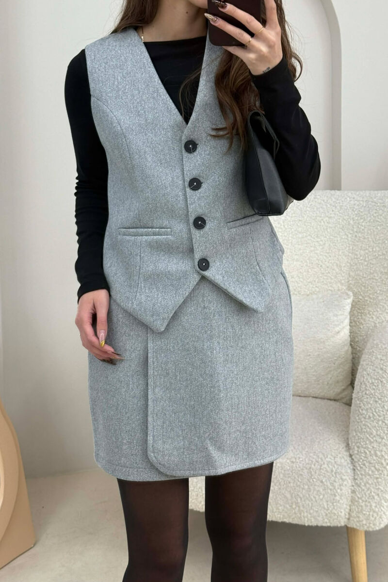 ONE COLOR SIMPLE VEST+SKIRT WOMEN SET LIGHT GREY/GZ - 3