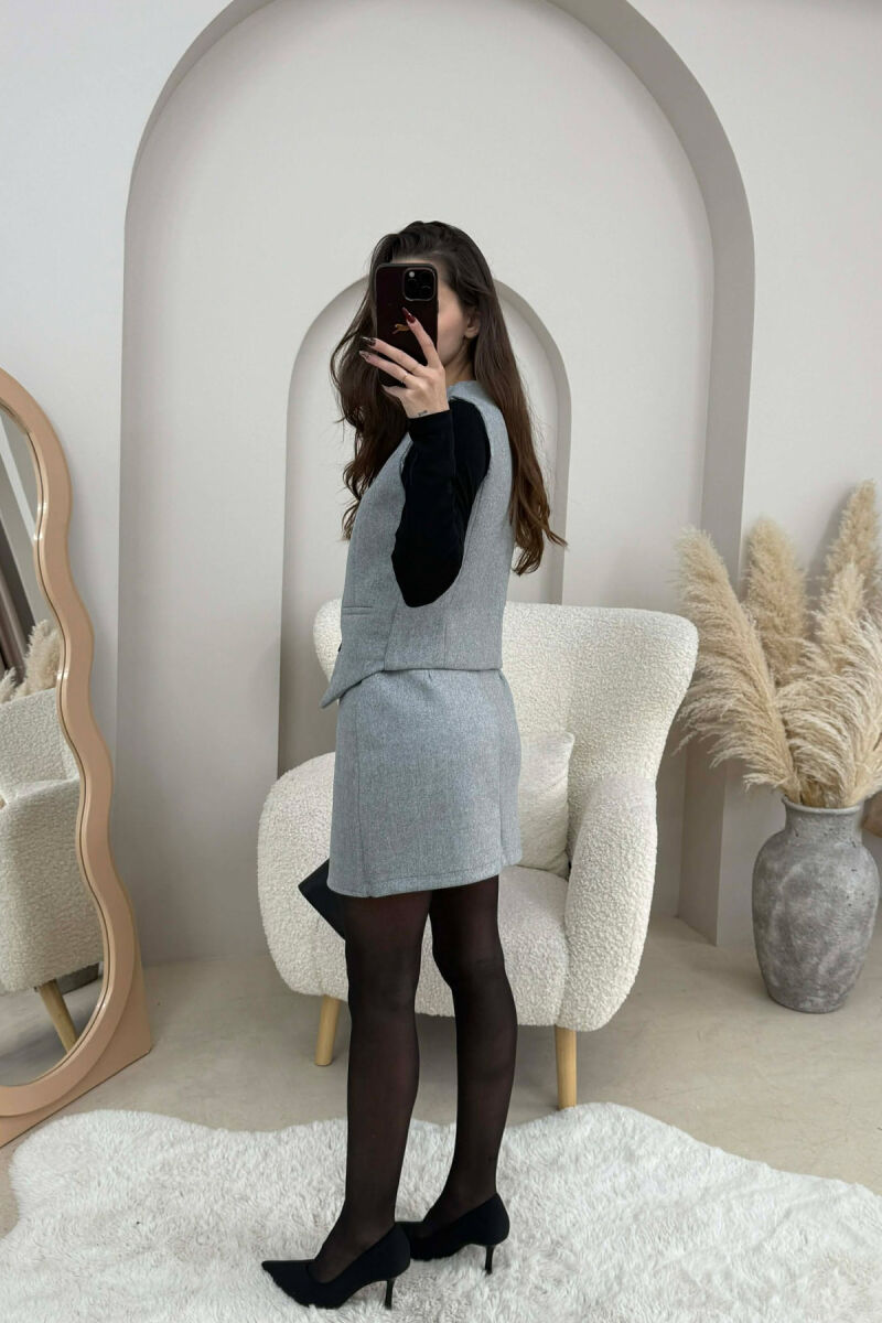 ONE COLOR SIMPLE VEST+SKIRT WOMEN SET LIGHT GREY/GZ - 4