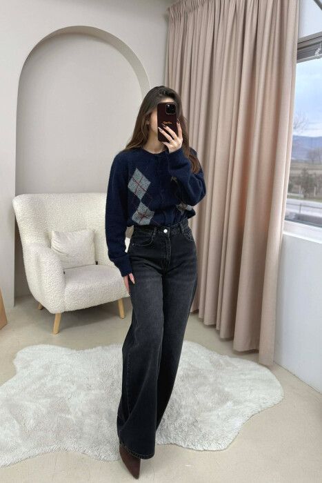 ONE COLOR SIMPLE WIDE LEG WOMEN JEANS BLACK/ E ZEZE - 3