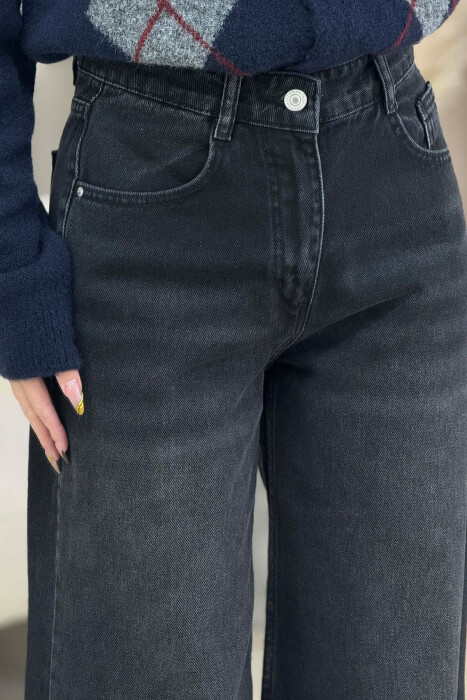 ONE COLOR SIMPLE WIDE LEG WOMEN JEANS BLACK/ E ZEZE - 4