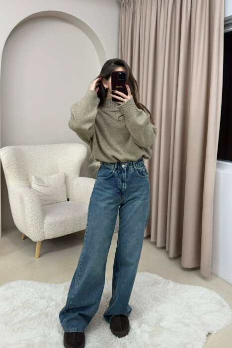 ONE COLOR SIMPLE WIDE LEG WOMEN JEANS BLUE/BLU - 2