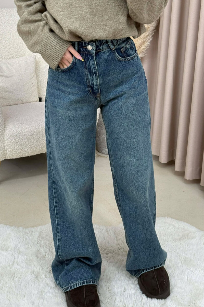 ONE COLOR SIMPLE WIDE LEG WOMEN JEANS BLUE/BLU - 1