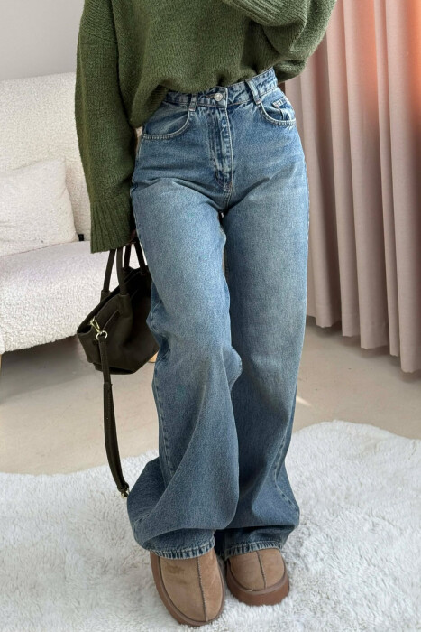 ONE COLOR SIMPLE WIDE LEG WOMEN JEANS LIGHTBLUE/BZ - 1