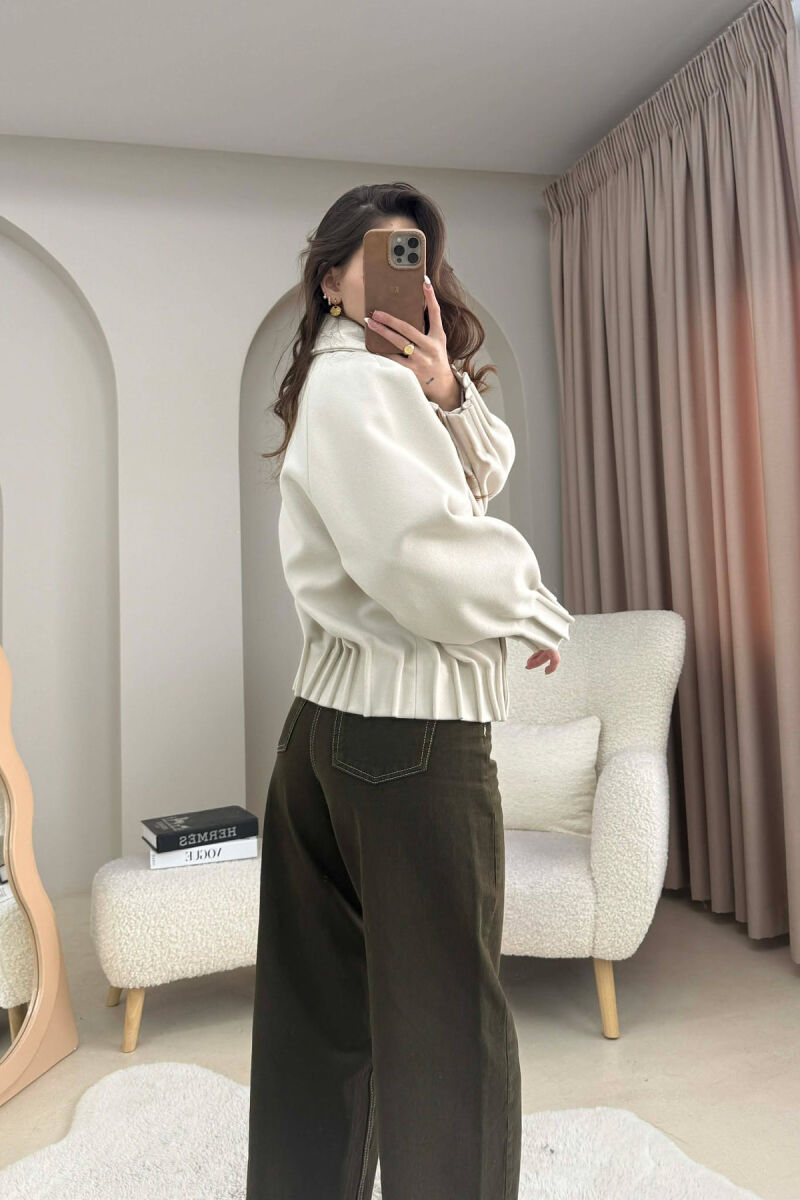 ONE COLOR SIMPLE WOMAN COAT CREAM/KREM - 4