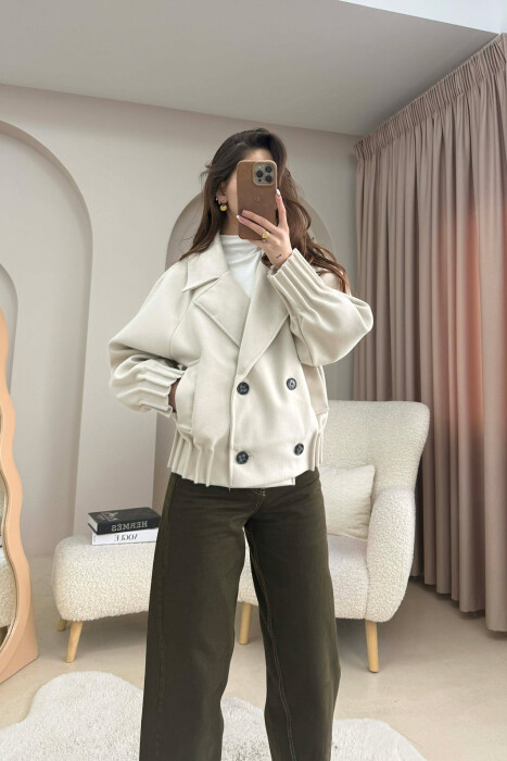 ONE COLOR SIMPLE WOMAN COAT CREAM/KREM - 5