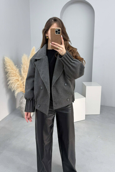 ONE COLOR SIMPLE WOMAN COAT DARK GREY/GEE - 2