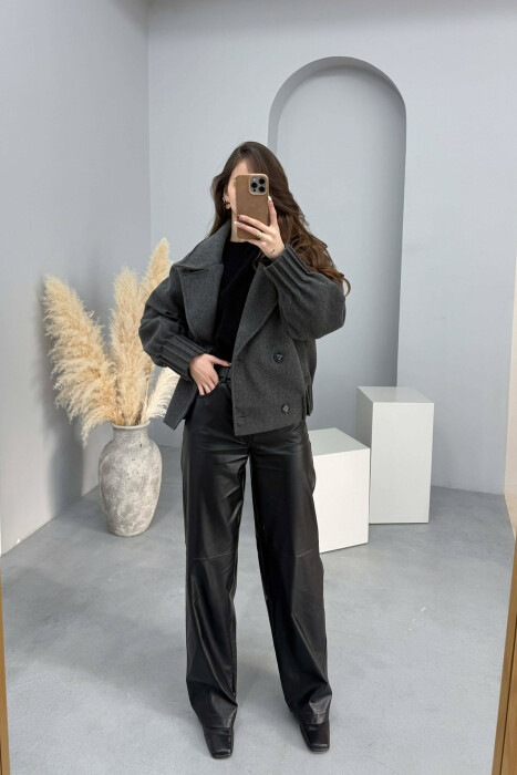 ONE COLOR SIMPLE WOMAN COAT DARK GREY/GEE - 4