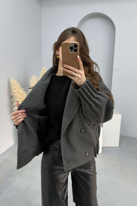 ONE COLOR SIMPLE WOMAN COAT DARK GREY/GEE - 1