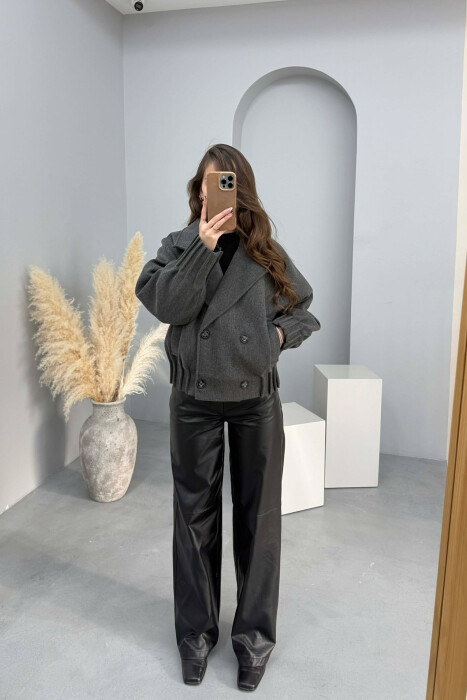 ONE COLOR SIMPLE WOMAN COAT DARK GREY/GEE - 5