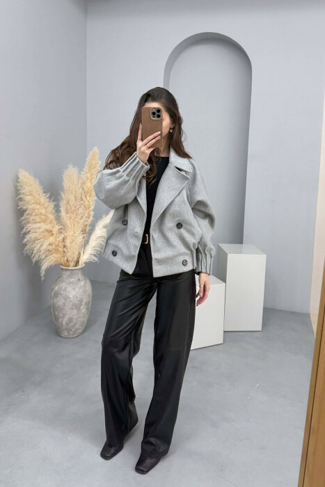 ONE COLOR SIMPLE WOMAN COAT LIGHT GREY/GZ - 3