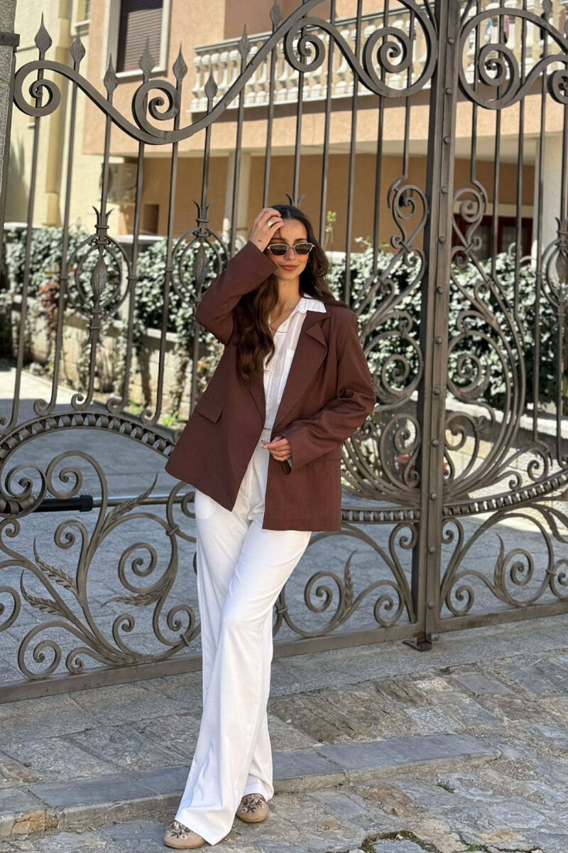 ONE COLOR SIMPLE WOMAN JACKET BROWN/KAFE - 1