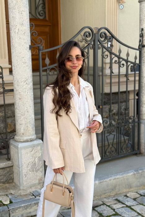 ONE COLOR SIMPLE WOMAN JACKET CREAM/KREM - 3