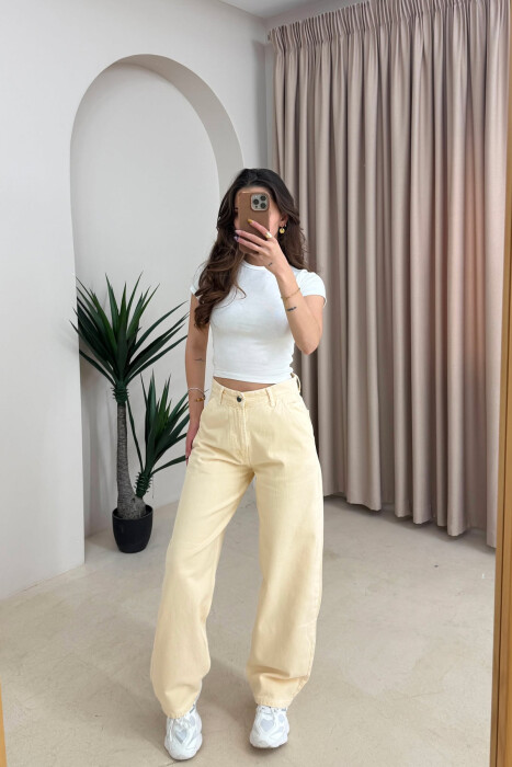 ONE COLOR SIMPLE WOMAN JEANS CREAM/KREM - KLAUDIO FASHION