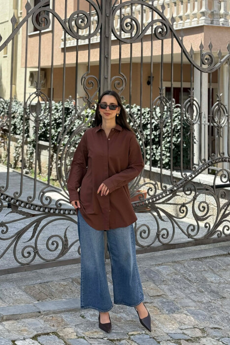 ONE COLOR SIMPLE WOMAN SHIRT BROWN/KAFE - 4