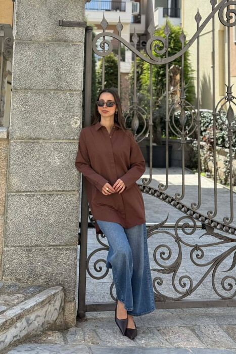 ONE COLOR SIMPLE WOMAN SHIRT BROWN/KAFE - 5