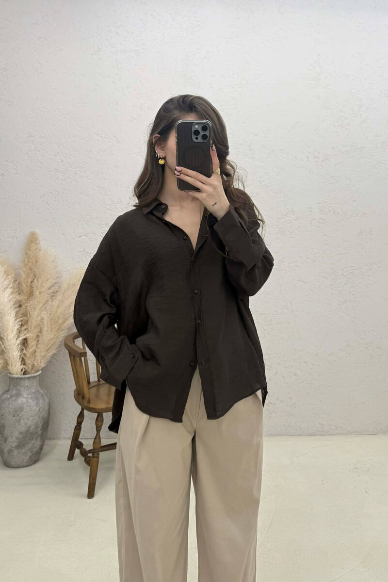 ONE COLOR SIMPLE WOMAN SHIRT BROWN/KAFE - 1