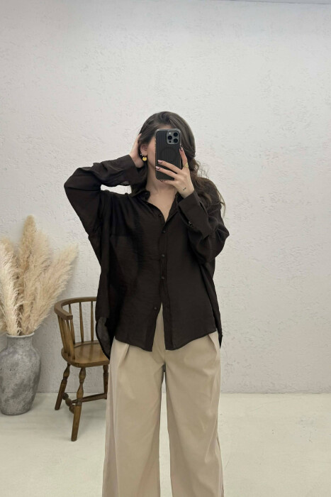 ONE COLOR SIMPLE WOMAN SHIRT BROWN/KAFE - 2