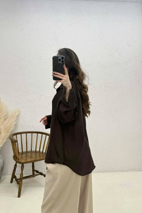 ONE COLOR SIMPLE WOMAN SHIRT BROWN/KAFE - 3