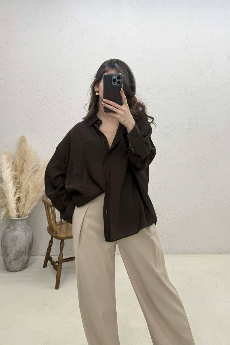 ONE COLOR SIMPLE WOMAN SHIRT BROWN/KAFE - 4