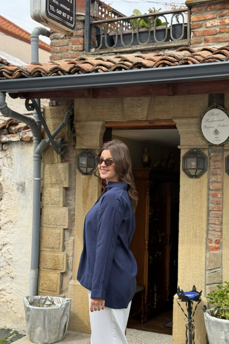 ONE COLOR SIMPLE WOMAN SHIRT DARK BLUE/BEE - 3