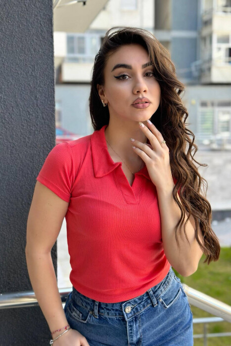 ONE COLOR SIMPLE WOMAN SHIRT DARK ORANGE/POE - 3