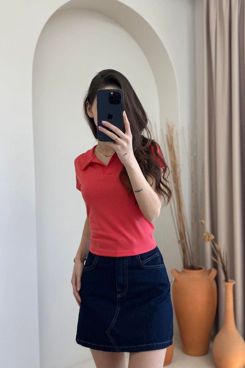 ONE COLOR SIMPLE WOMAN SHIRT DARK ORANGE/POE - 1