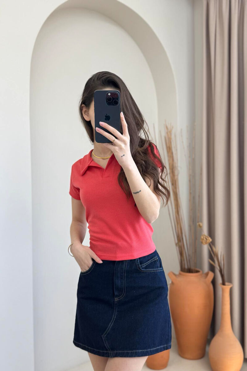 ONE COLOR SIMPLE WOMAN SHIRT DARK ORANGE/POE - 4