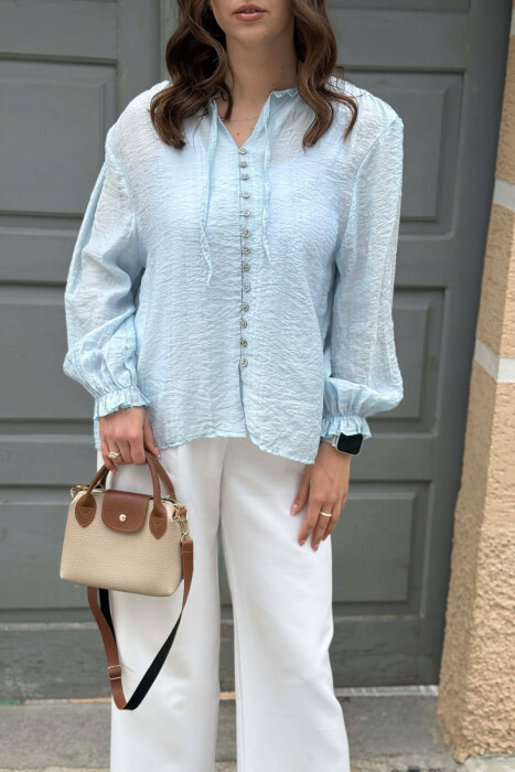 ONE COLOR SIMPLE WOMAN SHIRT LIGHTBLUE/BZ - 2