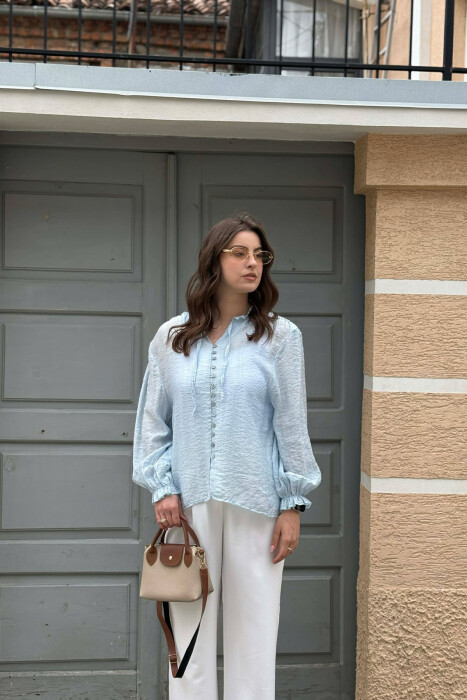 ONE COLOR SIMPLE WOMAN SHIRT LIGHTBLUE/BZ - 3