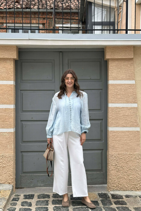 ONE COLOR SIMPLE WOMAN SHIRT LIGHTBLUE/BZ - 6