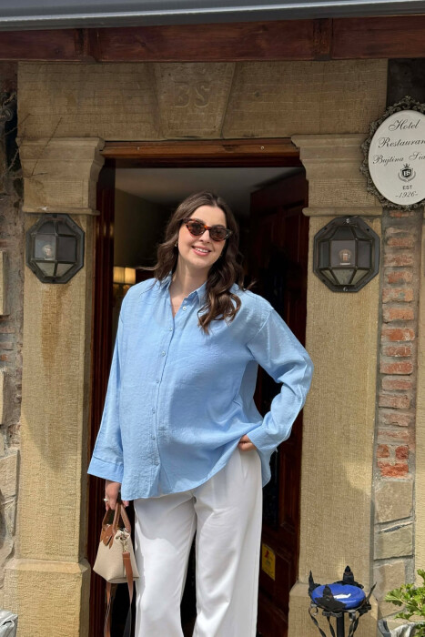 ONE COLOR SIMPLE WOMAN SHIRT LIGHTBLUE/BZ - 1