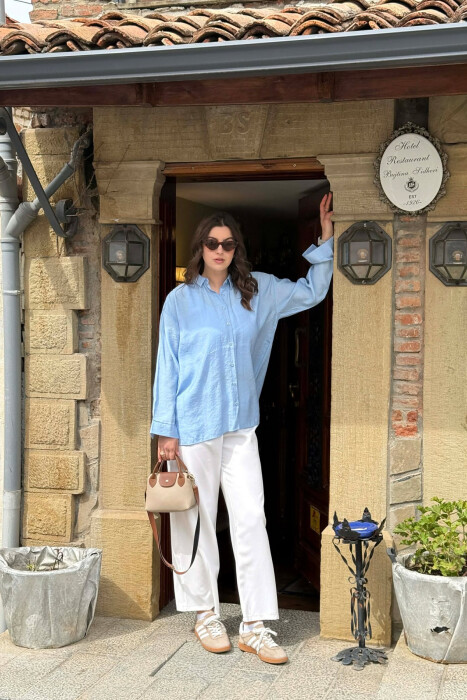 ONE COLOR SIMPLE WOMAN SHIRT LIGHTBLUE/BZ - 4