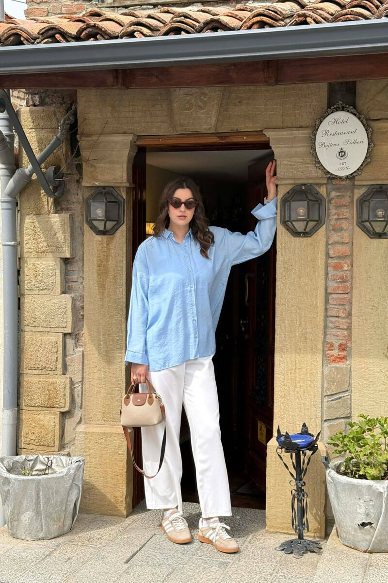 ONE COLOR SIMPLE WOMAN SHIRT LIGHTBLUE/BZ - 4