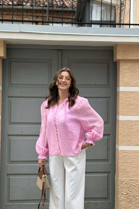 ONE COLOR SIMPLE WOMAN SHIRT PINK/ROZE - KLAUDIO FASHION