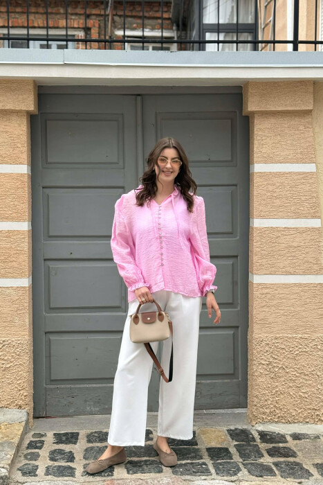 ONE COLOR SIMPLE WOMAN SHIRT PINK/ROZE - 4