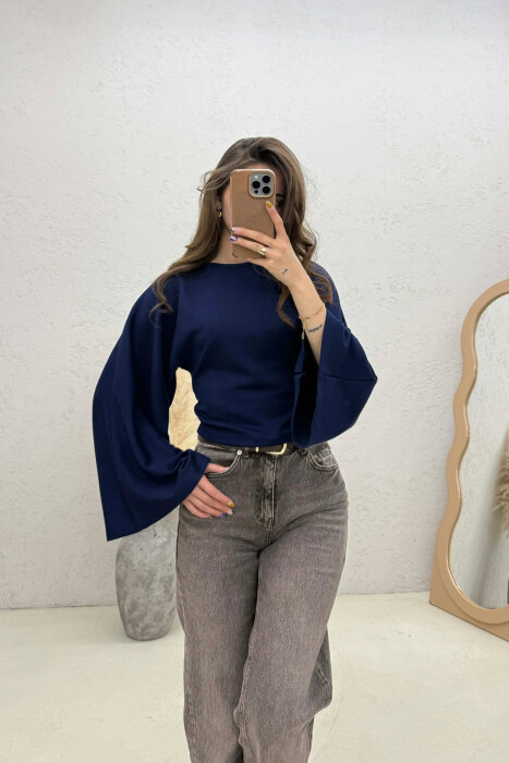 ONE COLOR SIMPLE WOMAN SWEATSHIRT BLUE/BLU - KLAUDIO FASHION