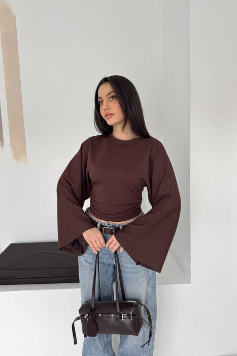 ONE COLOR SIMPLE WOMAN SWEATSHIRT BROWN/KAFE - KLAUDIO FASHION